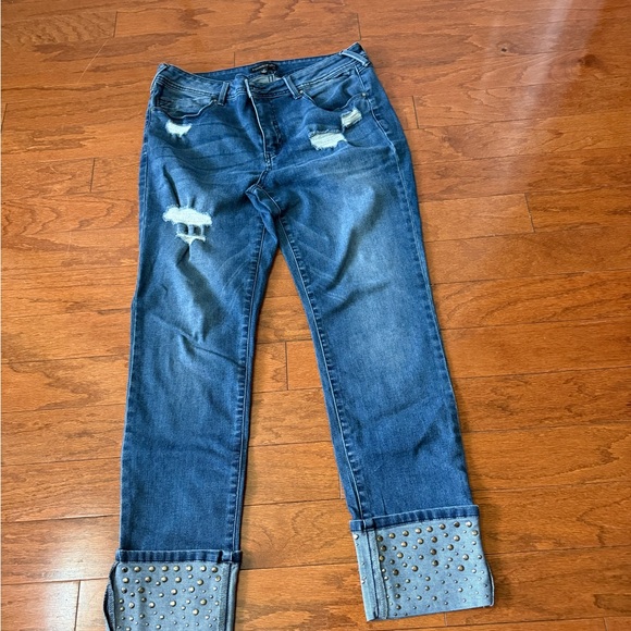Signature Studio Blue Skinny Jeans Distressed Cuffed Hem - Picture 1 of 7